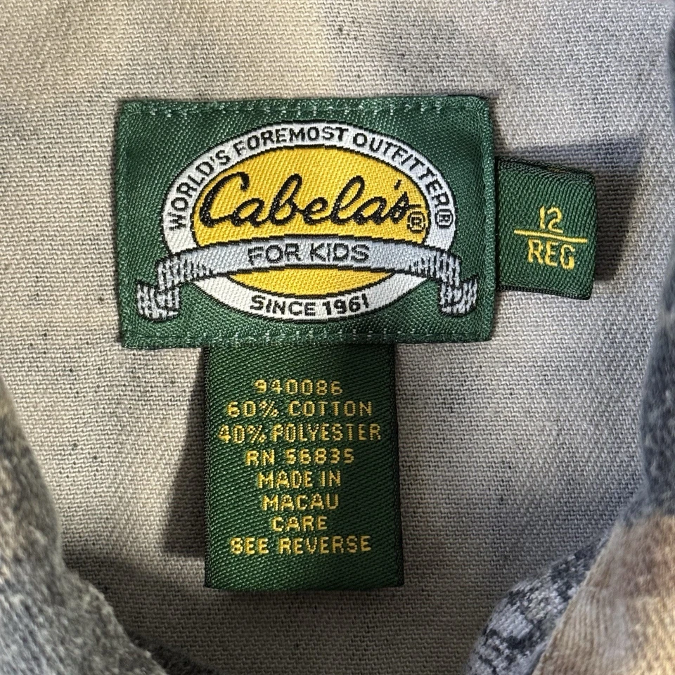 Cabelas Y2K Mossy Oak Break Up Hunting Camo Button Up Shirt Youth Size XL - Image 3 of 4