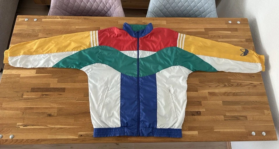 Adidas Trefoil Colorblock Shiny Nylon Vintage Trainingsjacke 80s 90s (D5 / M) - Bild 2 von 4