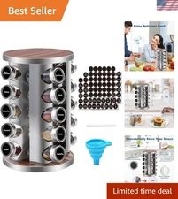 360-Degree Rotating Spice Rack with 20 Glass Jars for Kitchen Organization