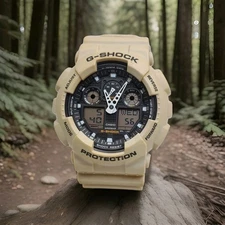 CASIO G-SHOCK PROTECTION GA-100SD CREAMY BEIGE ANA-DIGI ALARM WATCH NEW BATTERY 