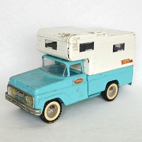 Vintage 1960’s Tonka Fleetside Turquoise Pickup Truck with Camper Topper