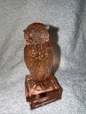 Vintage Degenhart Glass Owl Pink/Peach Color Translucent No Chips Or Cracks