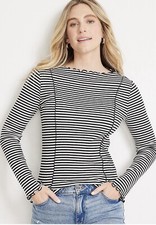 NWT Other Stories ribbed long sleeve fitted striped boat neck top Med 39