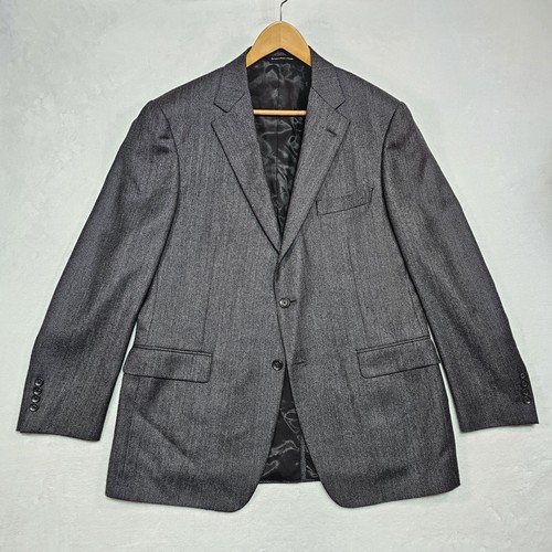 Samuelsohn Blazer Mens 42R Gray Black Herringbone Flannel Sport Coat Chevron - Picture 5 of 18
