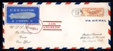 U.S. 1934 USS MACON LOS ANGELES ZEPPELIN COVER L.A. DATED CANCEL WITH CACHET