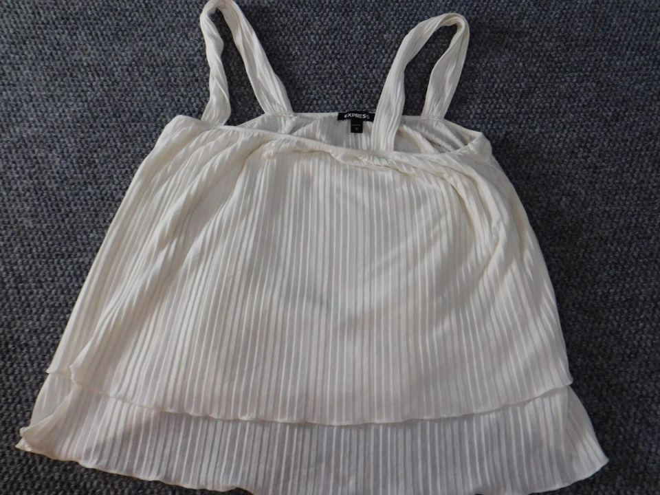 Express Womens Blouse Medium White pullover top strap stretch - Image 3 of 4