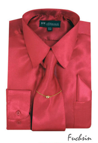 Boy's& Kid's Shiny Satin Dress Shirt With Tie and Handkerchief Set Style KG-05 - Picture 10 of 32