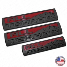 Set 3 Pcs GMC All Terrain Door Tailgate Letter Nameplate Emblem Badge Red Black