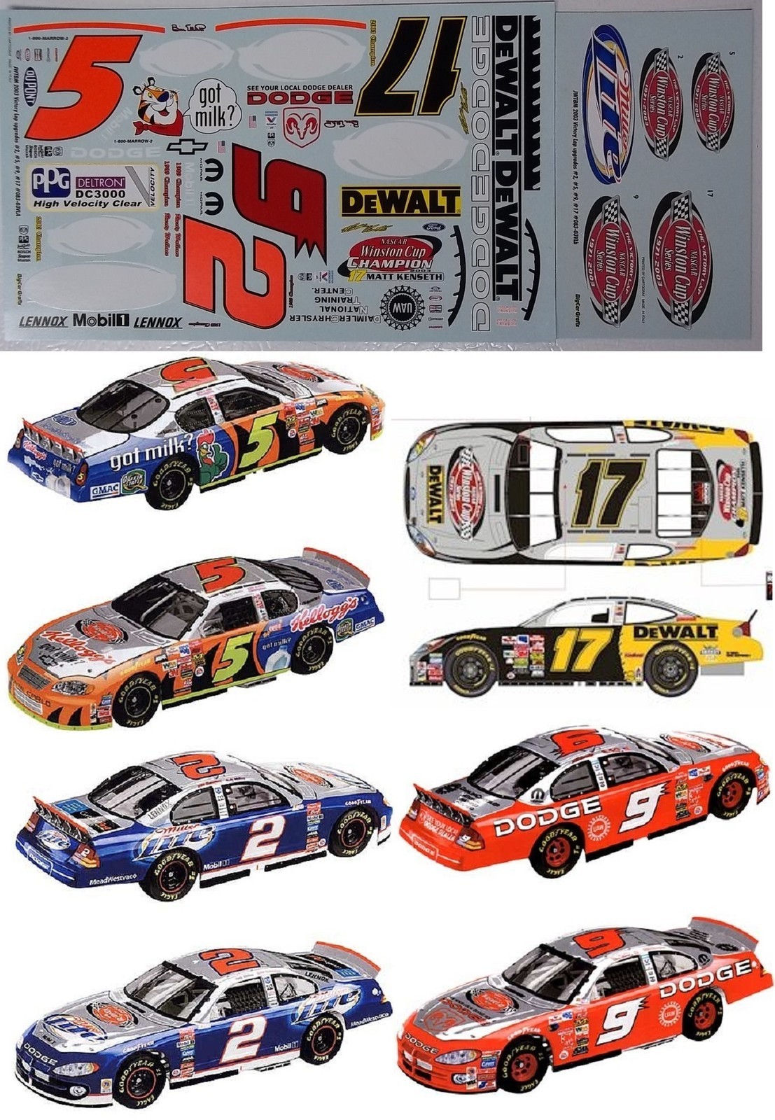 NASCAR DECAL 2003 #2 #5 #9 & #17 VICTORY LAP PAST CHAMPIONS SUPPLEMENT JWTBM