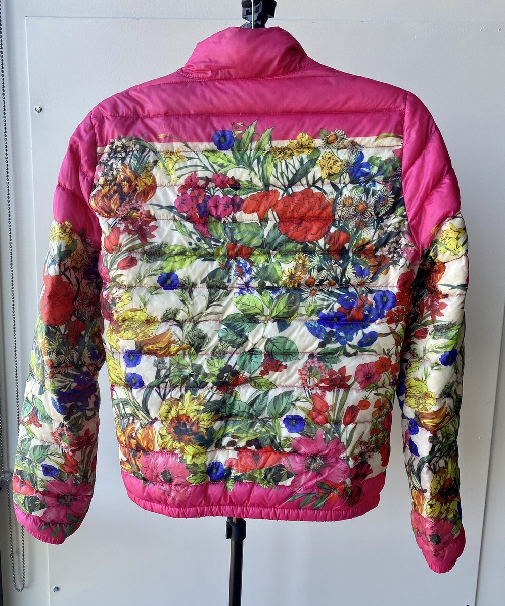 モンクレール フローラルジャケット MONCLER WOMEN FUCHSIA FLORAL LIGHTWEIGHT DOWN JACKET, Size 1 , XS