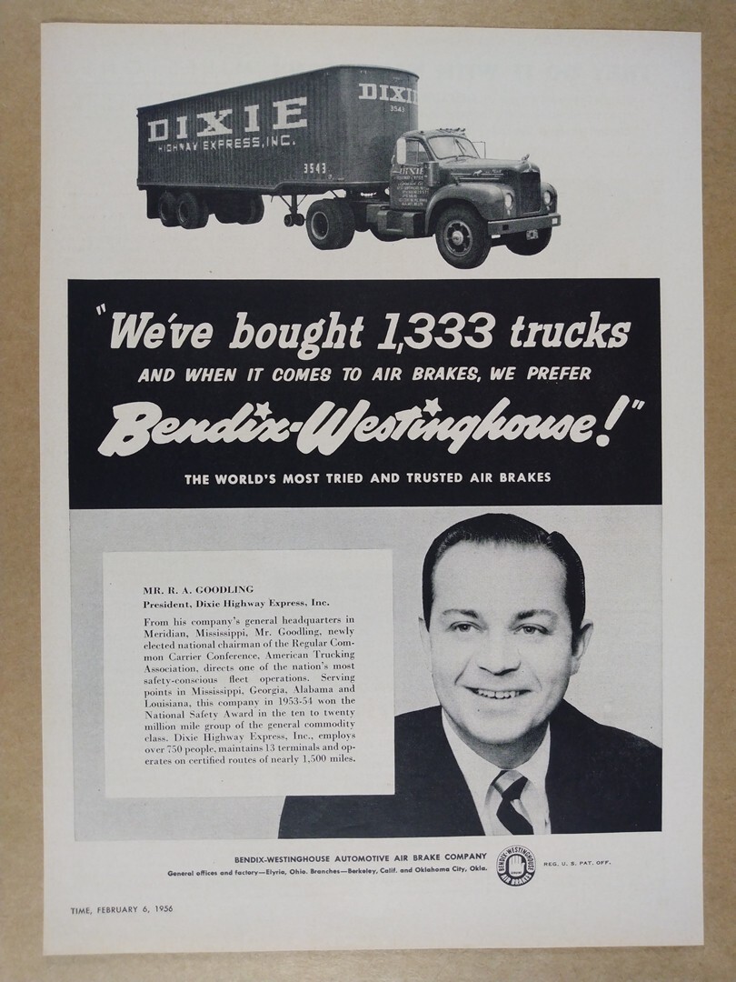 1956 Bendix Air Brakes Dixie Highway Express truck photo vintage print
