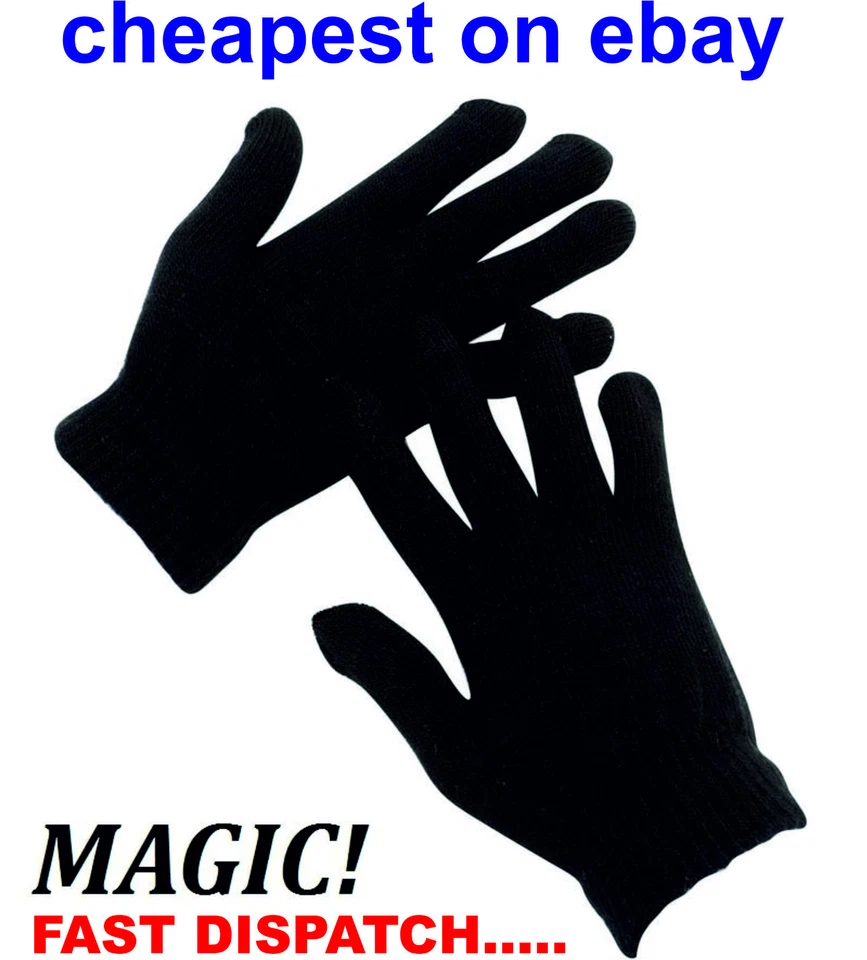 12 Pairs Black Magic Gloves Unisex Men Ladies one size Winter Wholesale Job lot