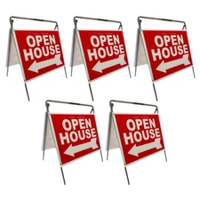 Real Estate Open House Sign Metal A-Frame Kit | 5 Pack | Red