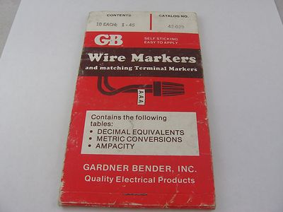 Vintage GB Gardner Bender Wire Markers Booklet 1-45 Self Sticking Cat No 42-029