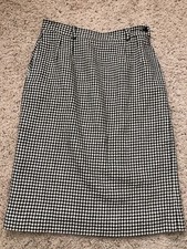 Vintage Valentino Skirt Houndstooth Size 8 Black White Wool Silk Italy Pockets