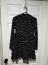 NWT Nasty Gal Tierred High Neck Spot Smock Dress Black 8