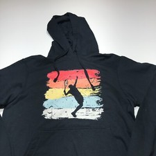 Port  Co. Hoodie Unisex Size Medium Black Tennis Colorful Graphic Pullover NWT