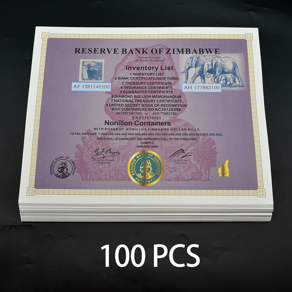 100pcs Nonillion Containers 54 Zeros Zimbabwe Paper Money Certificate UNC Notes eBay