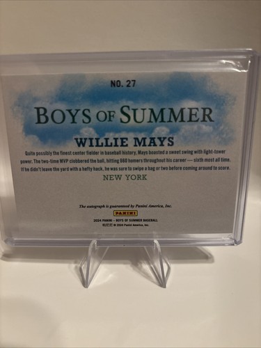 Willie Mays 2024 Panini #27 Boys of Summer Auto Fabric of the Game Leather 66/99 - Picture 2 of 2