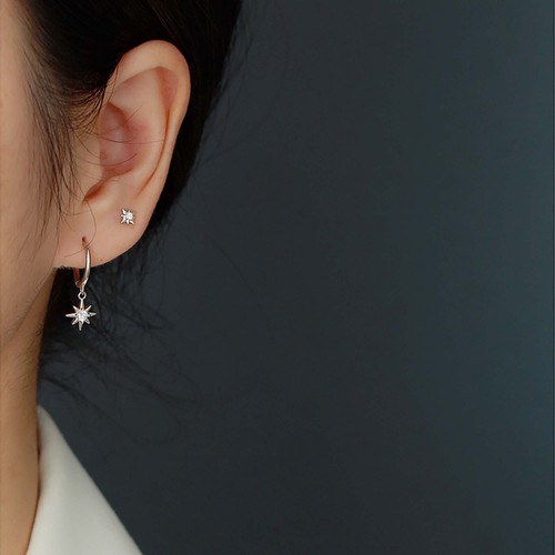 Cz Diamond Star Charm Dangle Hoop Earrings for Women Dainty Hoop Dangle Earrings - Picture 5 of 11