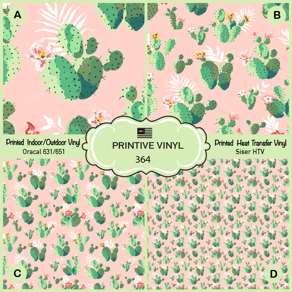 Cute Prickly Pear Cactus Patterned Iron on, Printed HTV, Adhesive Vinyl-  364