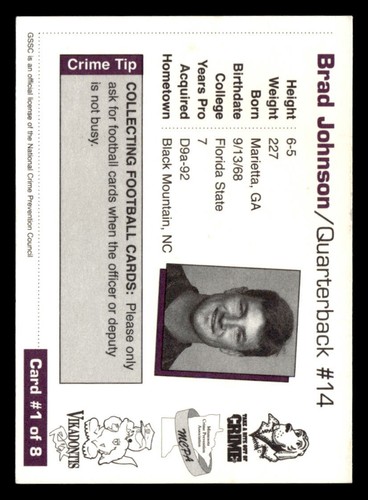 Tarjeta de fútbol americano individual emitida por la policía regional de los Minnesota Vikings *ELIGES* - Imagen 228 de 290