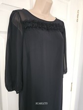M&S Black Dress Semi Sheer Sleeves Size 10 Occasion Party Cruise Evening Wear