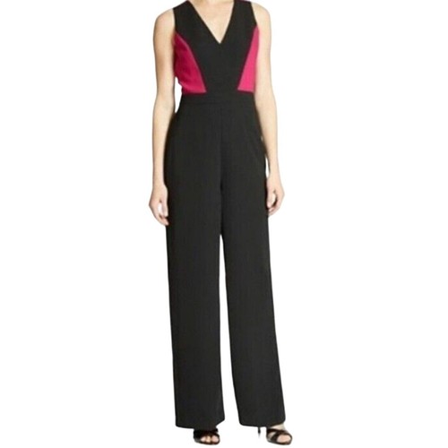 Badgley Mischka Jumpsuit Women 10 Pink V Neck Wide Leg Colorblock Sleeveless Ret
