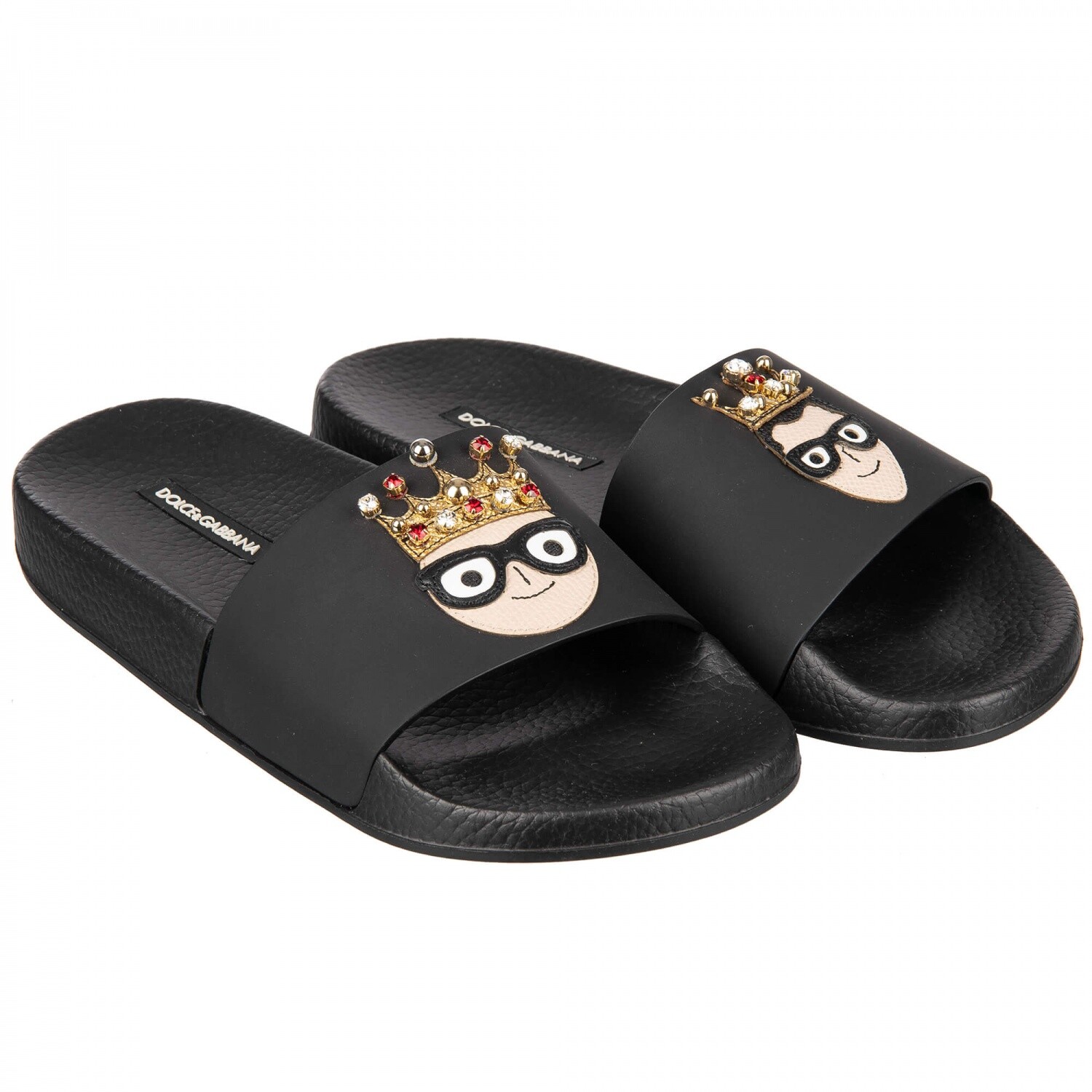 DOLCE & GABBANA Slide Flip Flop Sandals Shoes w. Crystals Embroidery Black 09647