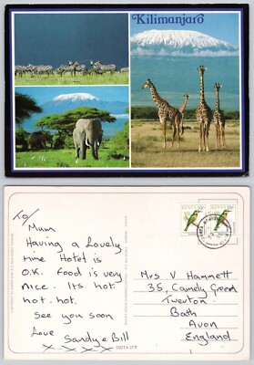 X00723 Elefant Giraffe Zebra Kilimandscharo Kenia Postkarte 1998 Briefmarke