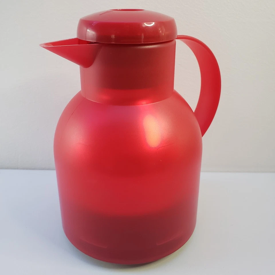 Emsa Samba Black Quick Press Vacuum Insulated 33.8 oz Pitcher Carafe Red Germany - Image 4 of 4