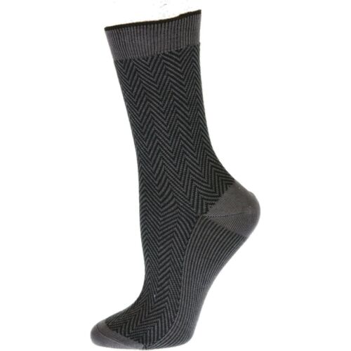 Women's Mercerized Cotton Herringbone Dress Casual Crew, Fine Gauge Knit Socks - Picture 3 of 17