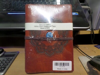 Brown Genuine Leather Journal With Blue Howlite Gemstone (7''x5'')