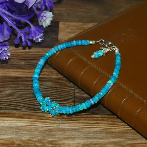 Ethiopian Paraiba Opal Bracelet Faceted Natural Opal Paraiba Opal Bracelet - Picture 2 of 4