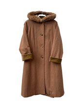 Vintage Charles Klein Wool Rabbit Fur Coat Size 4 Tan Brown Full Length 4 Button