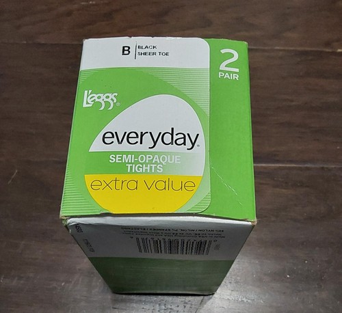 L'eggs Everyday Semi-opaque Tights Black Sheer Toe 2 Pair Size B - Picture 5 of 6