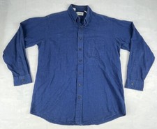 Vintage LL Bean Flannel Shirt Blue Black Plaid Check Sz Large Tall Made In USA