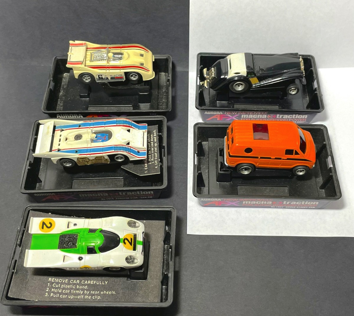 5pc 1970's Aurora AFX 4-Gear, MAGNATRACTION Porsches 510k&917+Rolls+Van  USED LOT