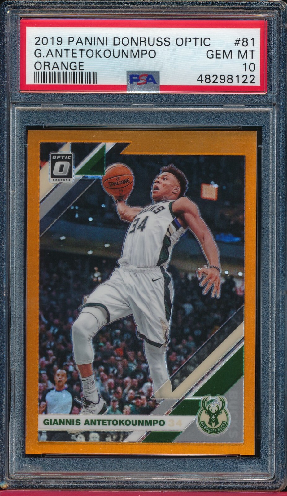 GIANNIS ANTETOKOUNMPO 2019 PANINI DONRUSS OPTIC ORANGE # 81  #D/199 PSA 10! GEM!