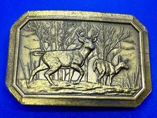 Buck Deer Doe In Nature Hunters Vintage Great American Belt Buckle