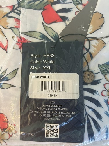 ALOHA by UZZI Men's Hawaiian 2XL White Shirt- collared-button up- NEW - Picture 6 of 7