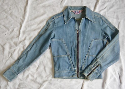 FADED GLORY vintage 70s denim JEAN JACKET brass zip narrow fit XS
