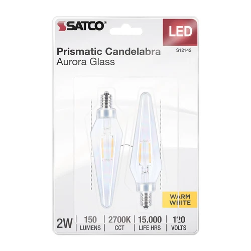 2 Pack PRISMATIC AURORA Filament LED 120V 2W 25W Candelabra E12 2700K Warm White - Picture 5 of 7
