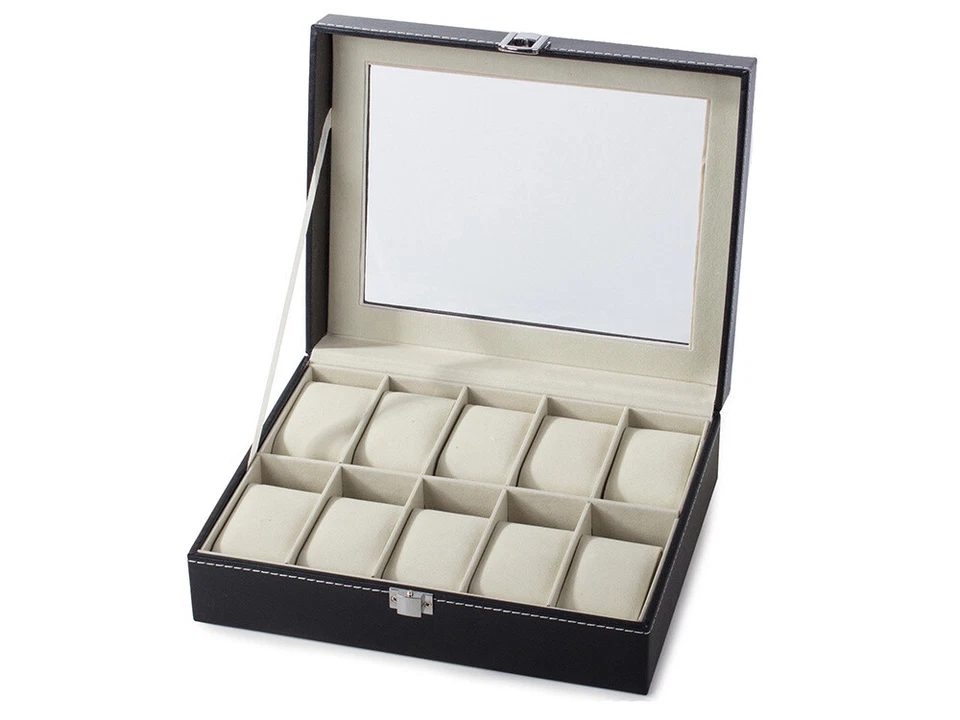Scatola Box Porta Orologi Posti Custodia Valigetta con Vetrina per Orologio - Immagine 2 di 4