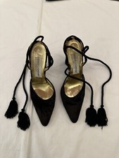 Dolce & Gabbana Vintage Late 90s Velvet Pointed Black Heels Size 7.5