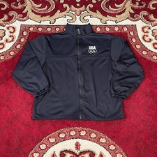 Vintage 90s USA Olympic Team Track Warm Up Jacket Size L Made in USA Navy Blue
