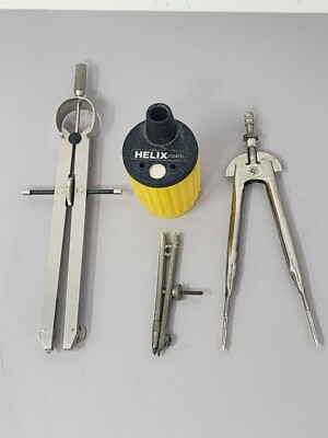 Vintage Helix Compass W/ Sharpener/Metal Dividers Drafting Tools Lot of 4