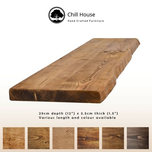 Estante flotante rústico borde vivo madera maciza grueso roble oscuro hecho a mano 12x1,5 - Imagen 12 de 19