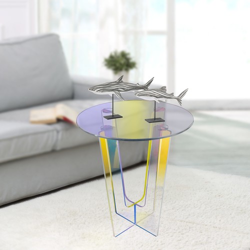 17.7*20.3" Acrylic Iridescent End Table Rainbow Coffee Table Transparent Desk - Picture 4 of 16