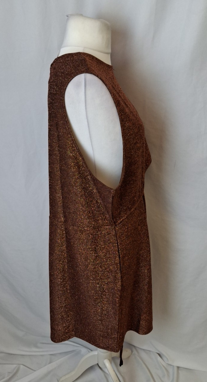 H & M Divided Brown Sparkly Metallic Dress occasion Cut Out Waist uk 26  E3456 thumbnail 8